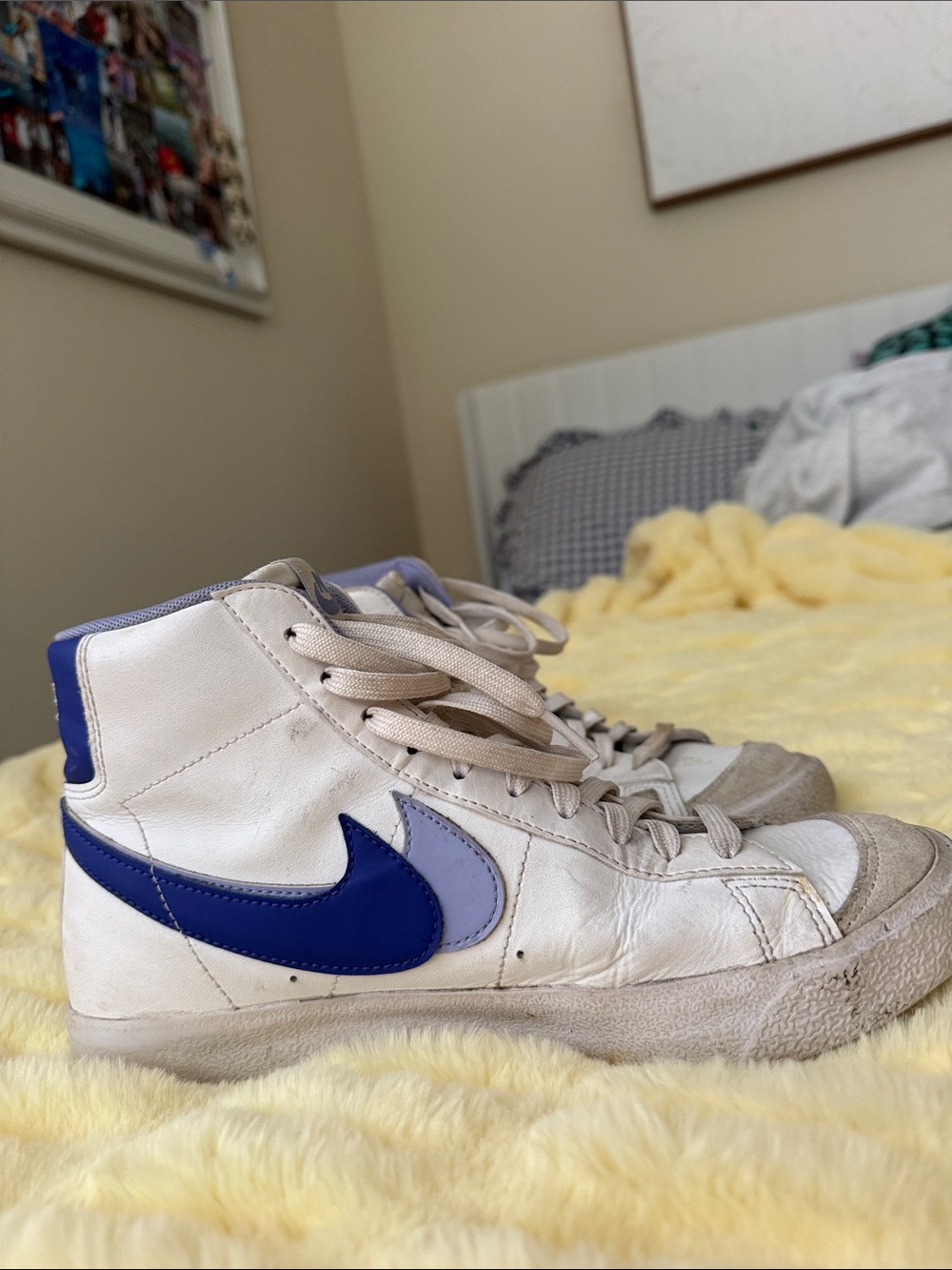 White and Purple Nike Blazers
